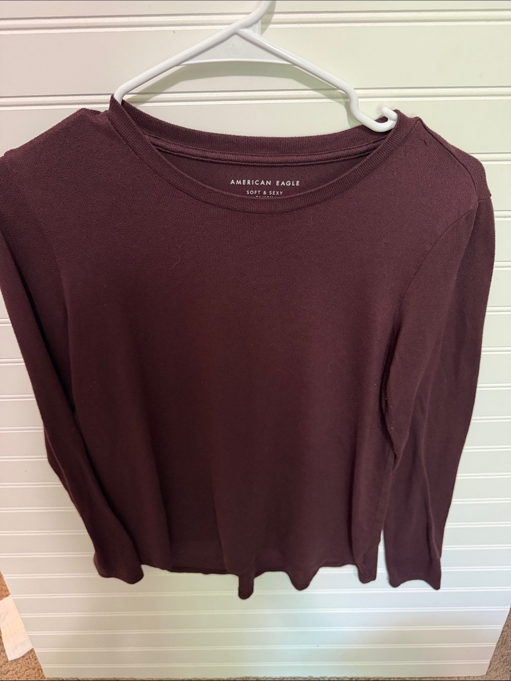 American Eagle Outfitters Long Sleeve Crewneck Top - Wine